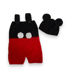 Handmade Mickey Mouse Crochet Baby Boy Romper and Hat Set
