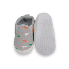 Adorable Dino Print Baby/Boy Slip-On Shoes - Soft Sole & Breathable (Grey)