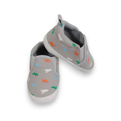 Adorable Dino Print Baby/Boy Slip-On Shoes - Soft Sole & Breathable (Grey)