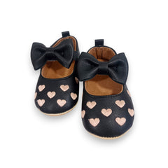 Baby Girls Golden Heart Shoes (Black)