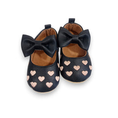 Baby Girls Golden Heart Shoes (Black)