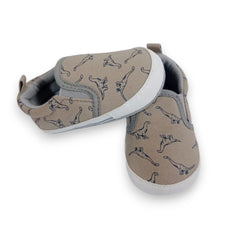 Adorable Dino Print Baby/Boy Slip-On Shoes - Soft Sole & Breathable (Light Brown)