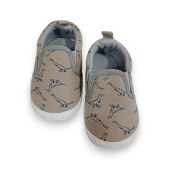 Adorable Dino Print Baby/Boy Slip-On Shoes - Soft Sole & Breathable (Light Brown)