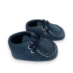 Newborn Baby Blue Moccasin Crib Shoes with White Stitching