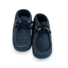 Newborn Baby Blue Moccasin Crib Shoes with White Stitching