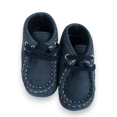 Newborn Baby Blue Moccasin Crib Shoes with White Stitching