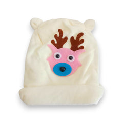 Adorable White Plush Reindeer Beanie Hat/Cap for Kids