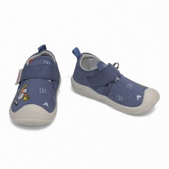 Non-Slip Adorable Blue Shoes with Fun Cartoon Emblems