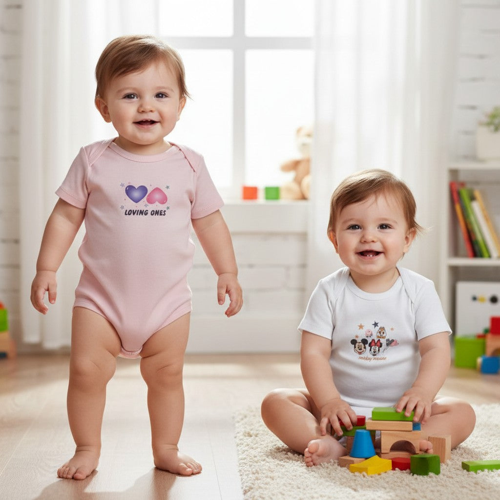 Pack of 3 Baby Bodysuits - Mickey, Hearts, and Elephants