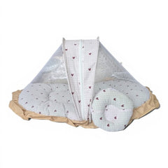 Portable Baby Bed with Zip-Up Mosquito Net & Head Support Pillow