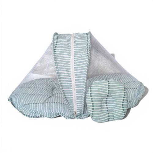 Portable Baby Bed with Zip-Up Mosquito Net & Head Support Pillow