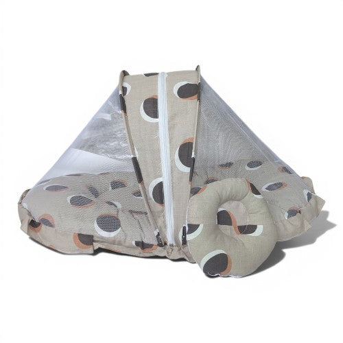 Portable Baby Bed with Zip-Up Mosquito Net & Head Support Pillow