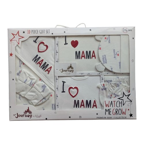 New Journey 10-Piece "I Love Mama" Newborn Baby Gift Set – White
