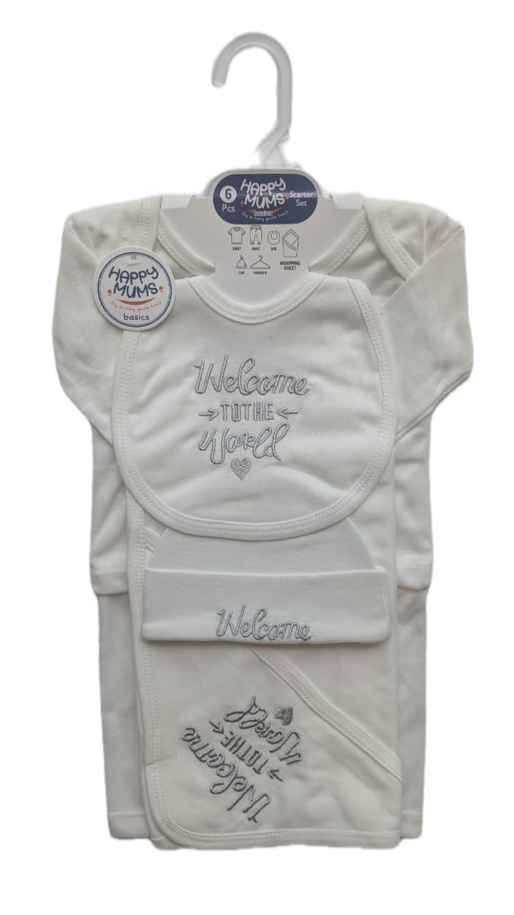6-Piece Newborn Gift Set - "Welcome to the World" Embroidery