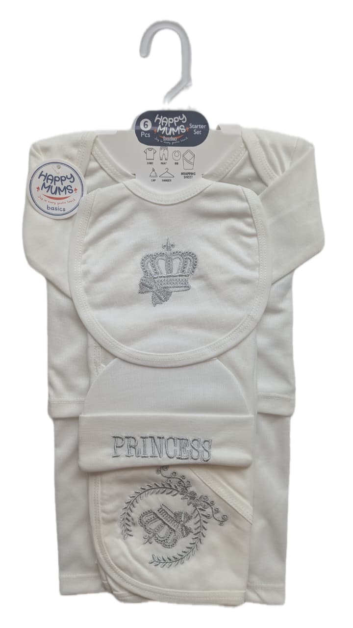 6-Piece Newborn Gift Set - "Princess" Embroidery