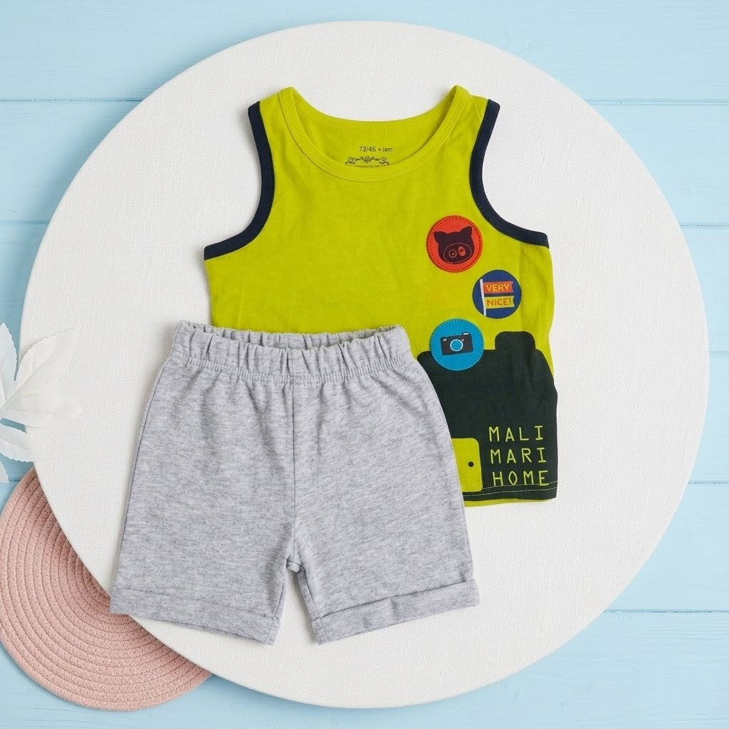 Parrot Green Toddler Vest with Grey Shorts