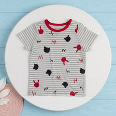 Playful Striped T-Shirt with Cat & Rabbit Pattern for Kids