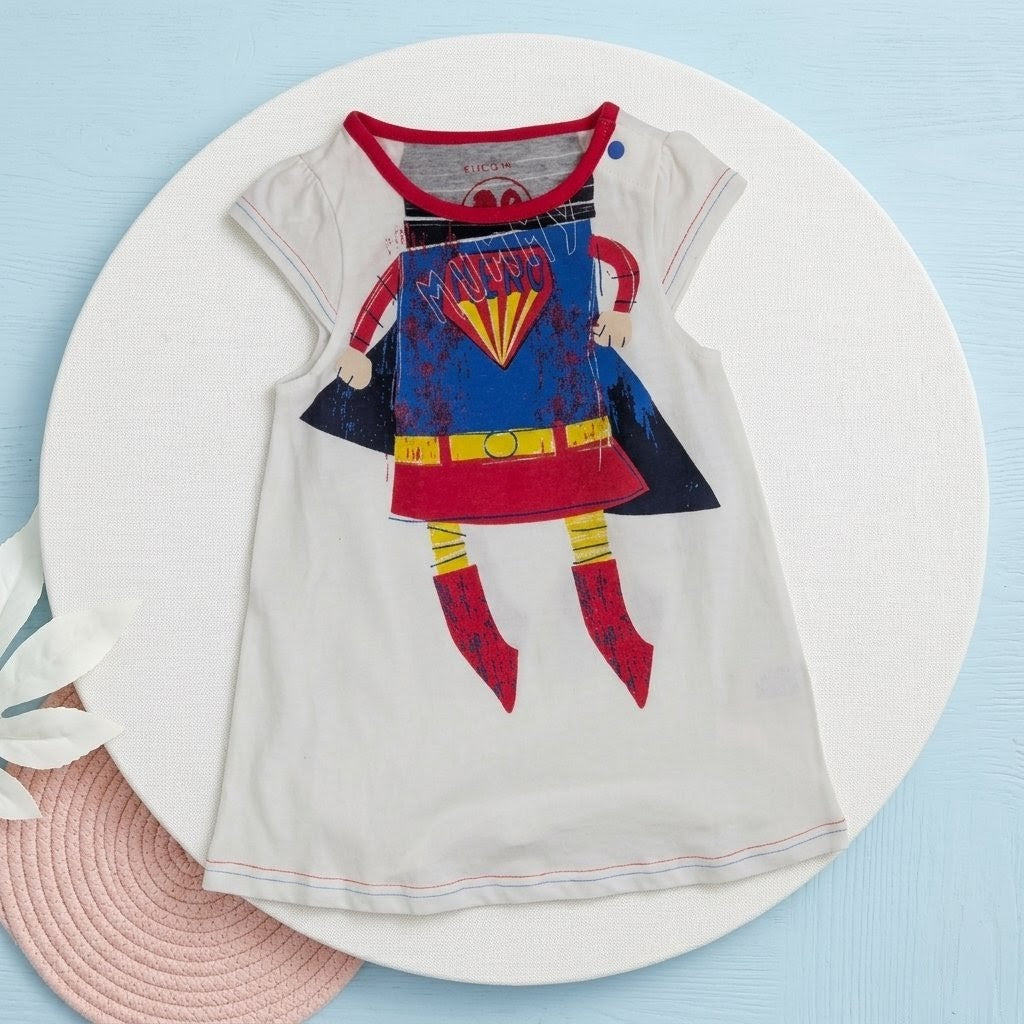 Playful Superhero Graphic Sleeveless T-Shirt Dress