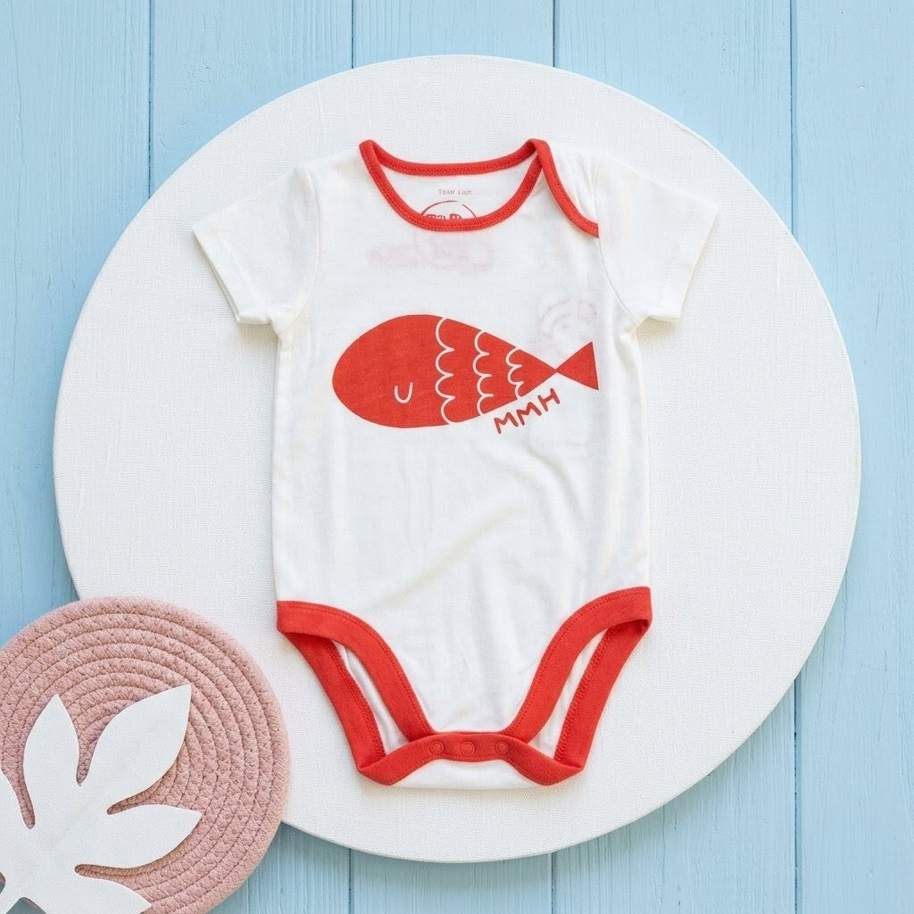 Adorable Orange Fish Baby Romper with "MMH" Graphic